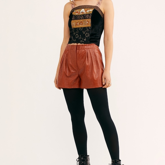 FREE PEOPLE CROC MARE HELENA FAUX LEATHER SHORTS - Picture 9 of 12